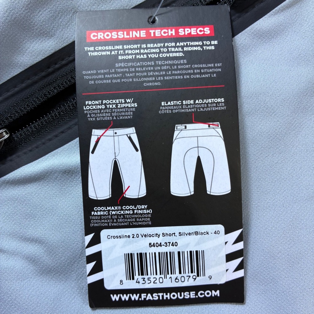 Fasthouse Crossline 2.0 Velocity Mountain Bike Shorts Silver Black 40 5404-3740 - Picture 2 of 5